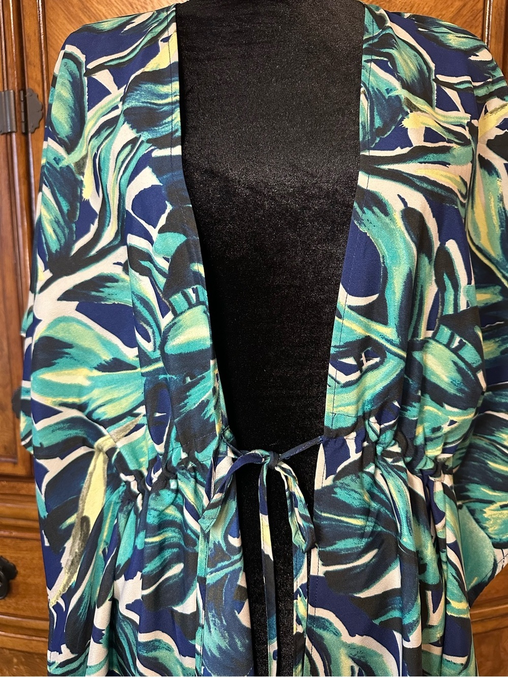Collection XVIII Tropical Palm Print Beach Cover Up Kimono One Size - Picture 3 of 8